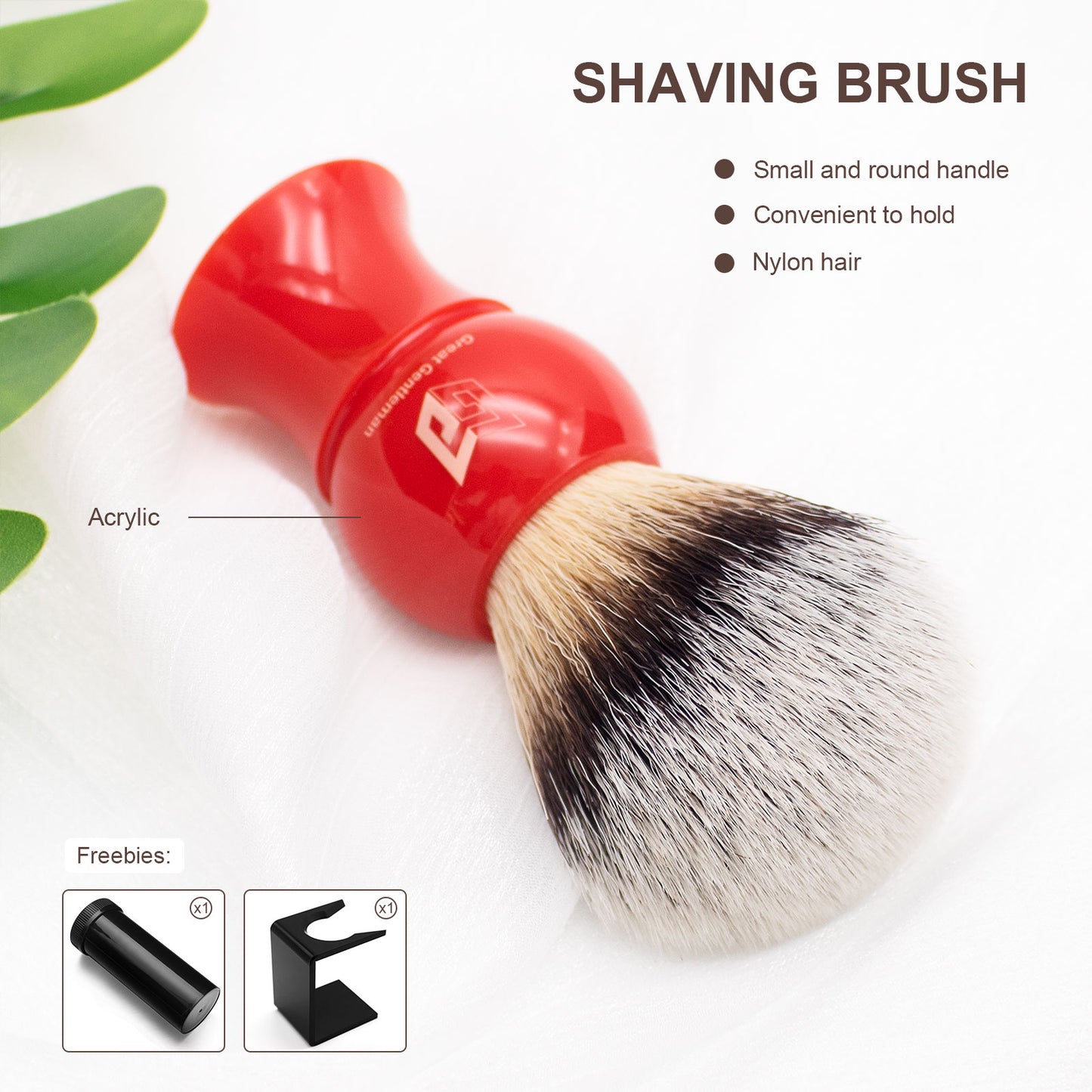 GG Shaving Brush｜Nylon Hair｜Red Waist Drum Acrylic Handle