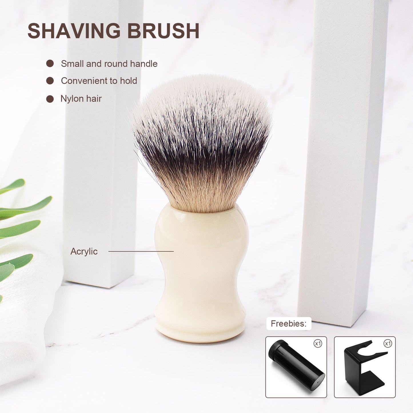 GG Shaving Brush|Nylon Hair|White Acrylic Handle|Double Bottom
