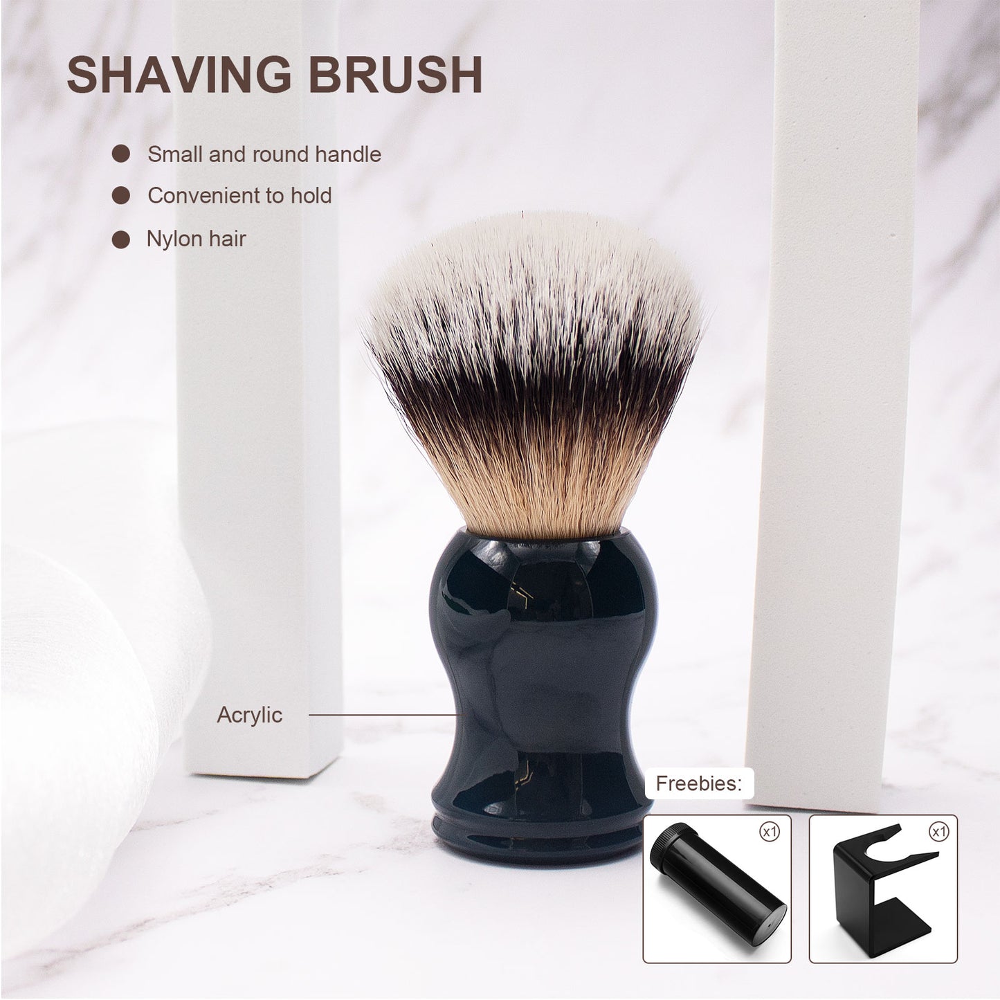 GG Shaving Brush|Nylon Hair|Navy Blue Acrylic Handle|Double Bottom
