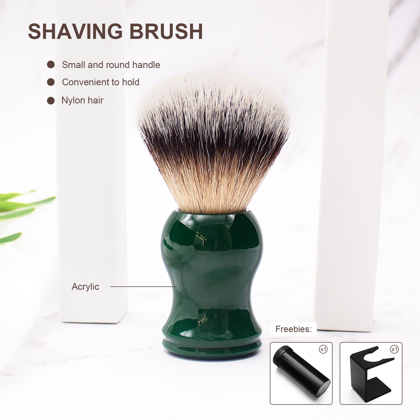 GG Shaving Brush|Nylon Hair|Green Acrylic Handle|Double Bottom