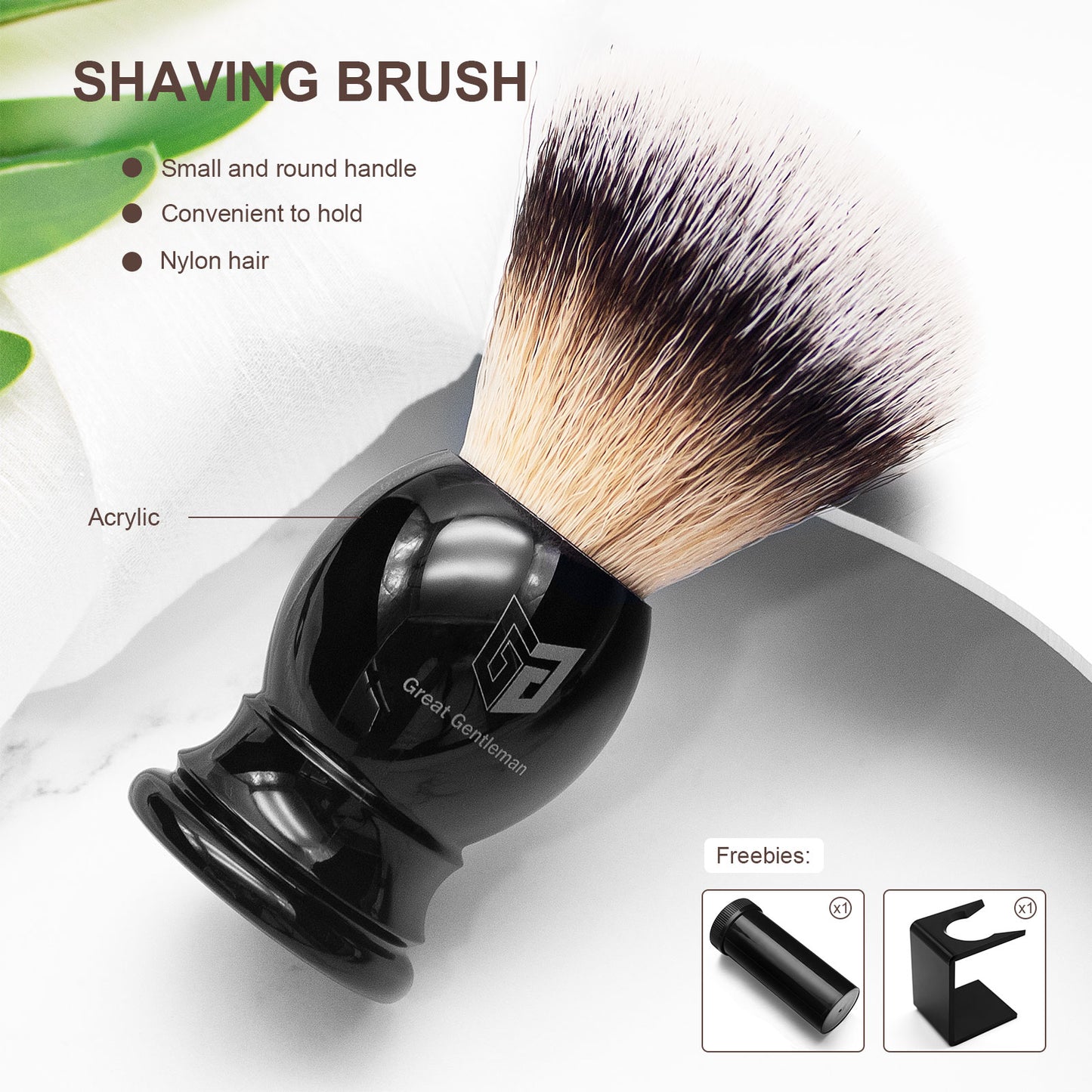 GG Shaving Brush|Nylon Hair|Black Acrylic Handle|Belt