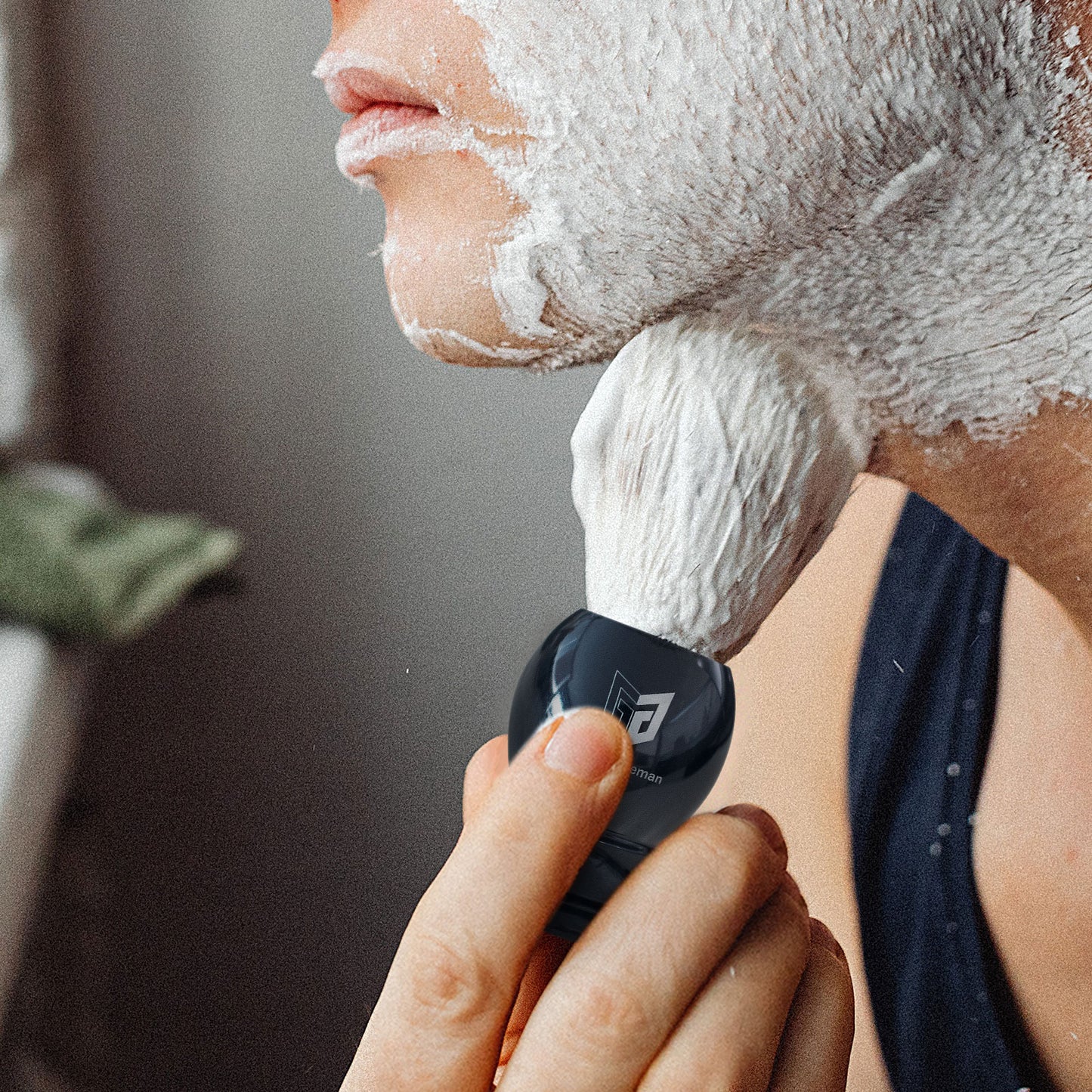 GG Shaving Brush|Nylon Hair|Grey Acrylic Handle|Navy Blue