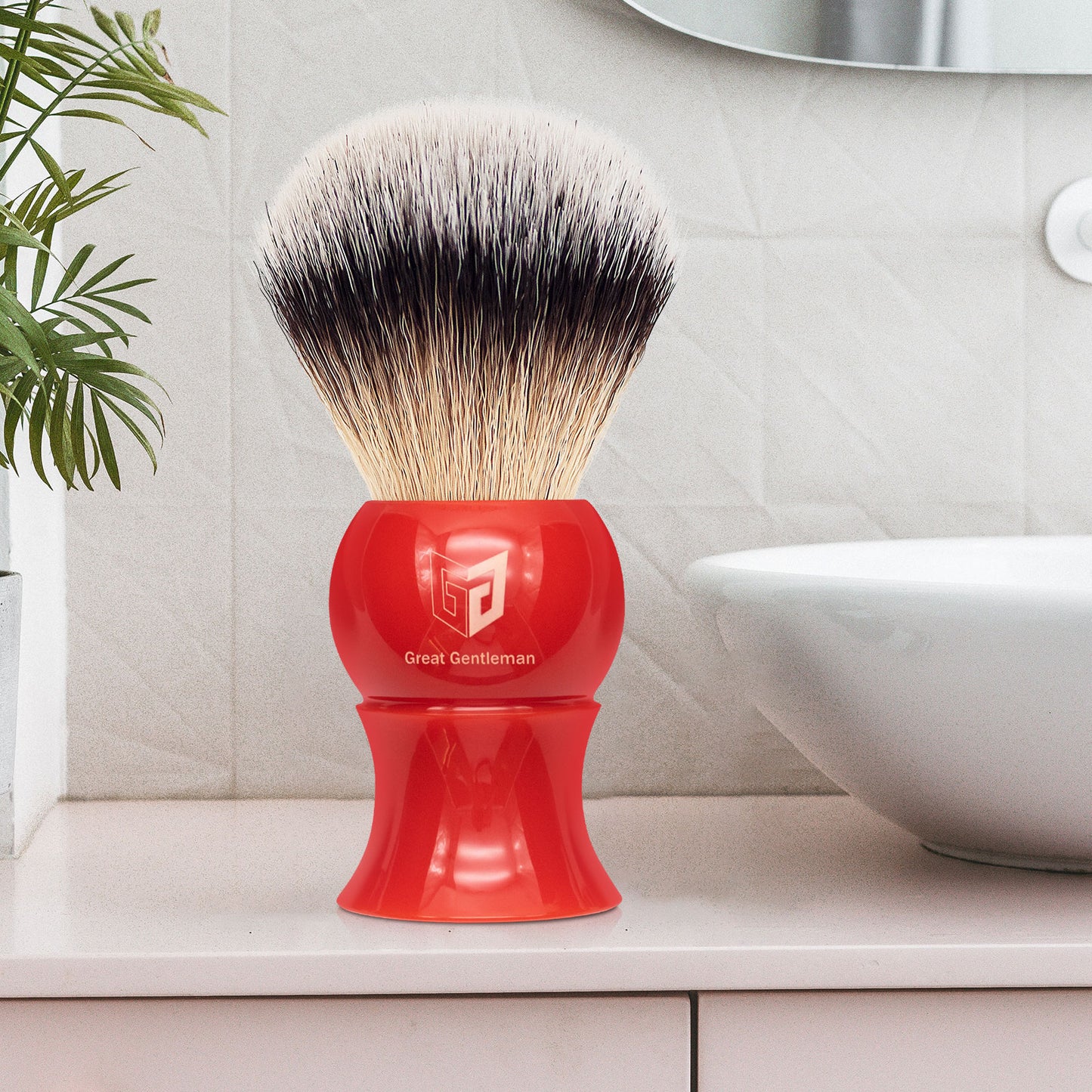 GG Shaving Brush｜Nylon Hair｜Red Waist Drum Acrylic Handle