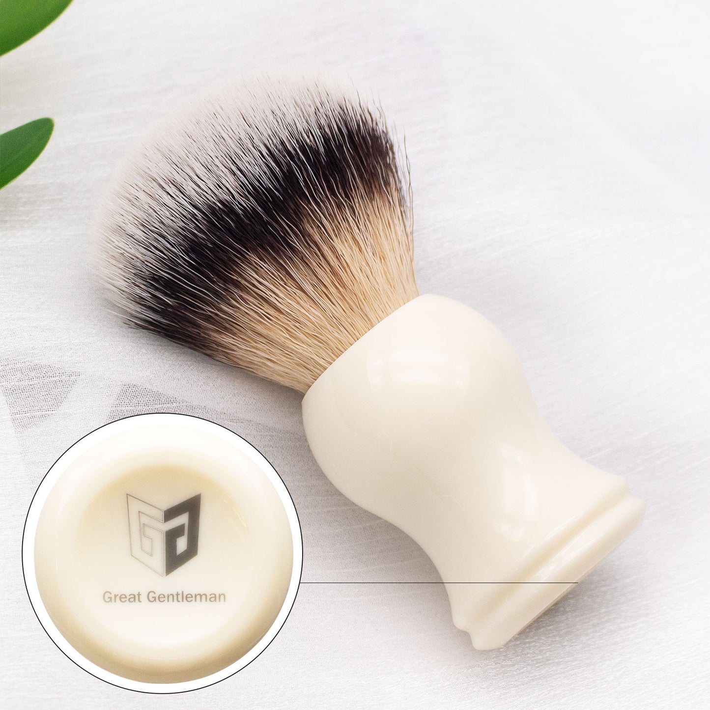 GG Shaving Brush|Nylon Hair|White Acrylic Handle|Double Bottom