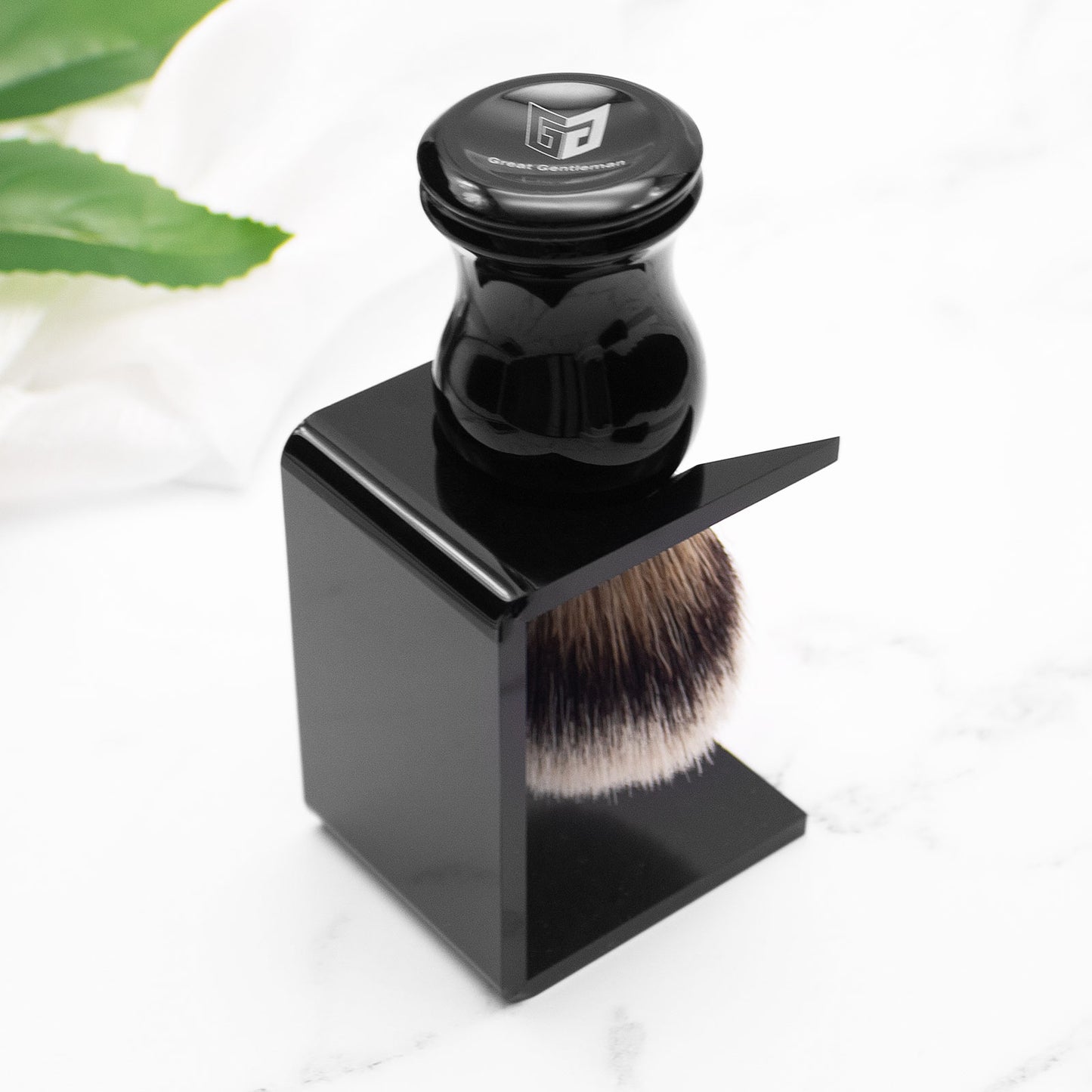 GG Shaving Brush|Nylon Hair|Black Acrylic Handle|Double Bottom