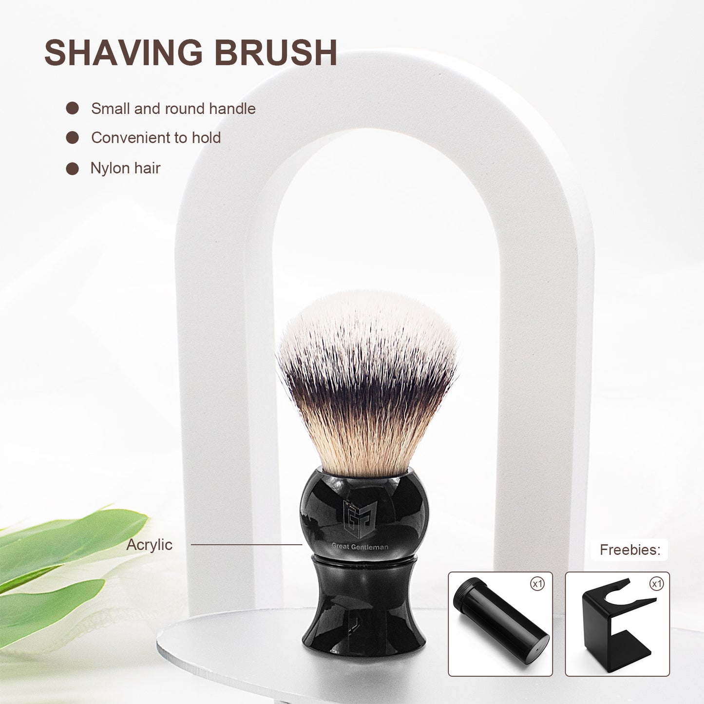 GG Shaving Brush|Nylon Hair|Black Acrylic Handle|Waist Drum