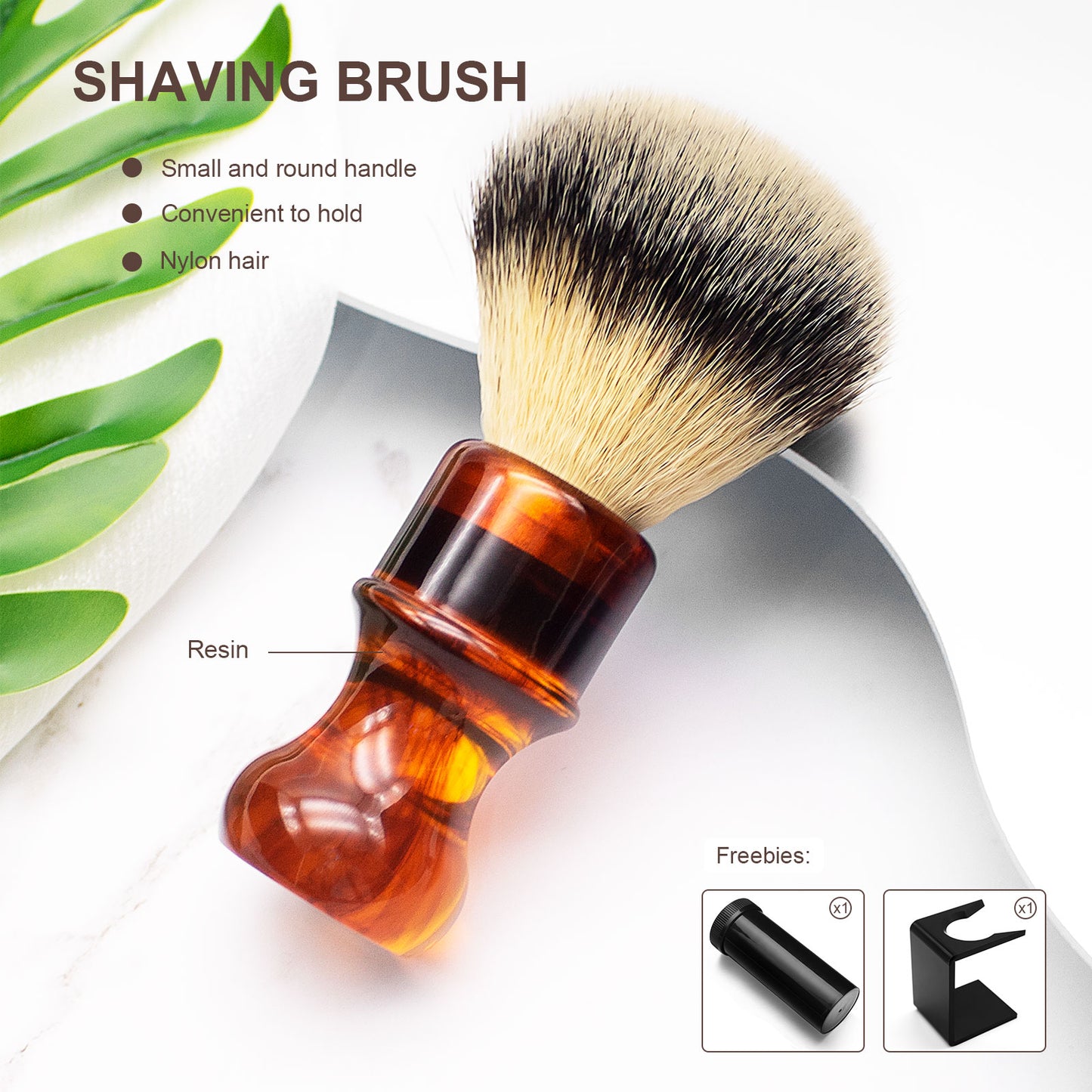 GG Shaving Brush|Nylon Hair|Resin Handle|Amber
