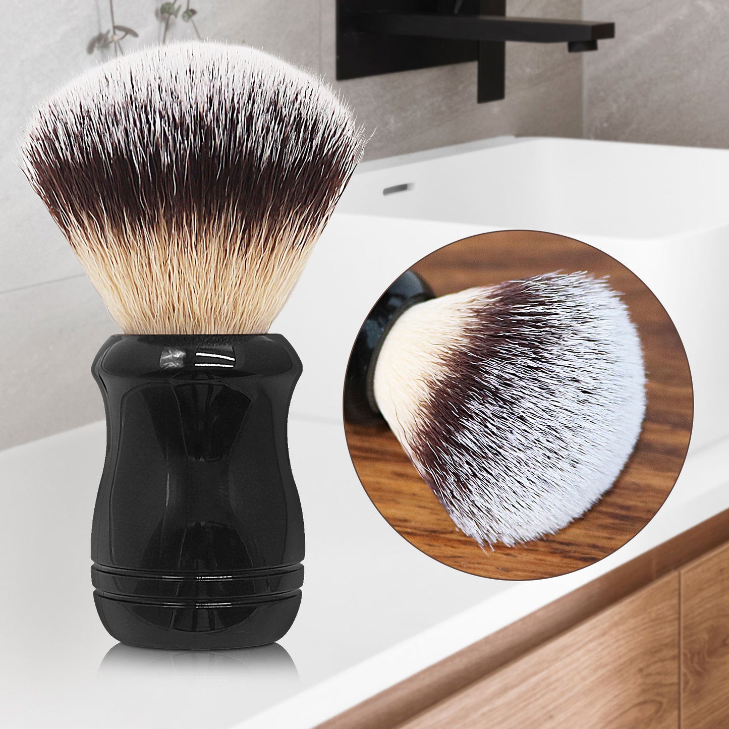 GG Shaving Brush|Nylon Hair|Black Acrylic Handle|Double line