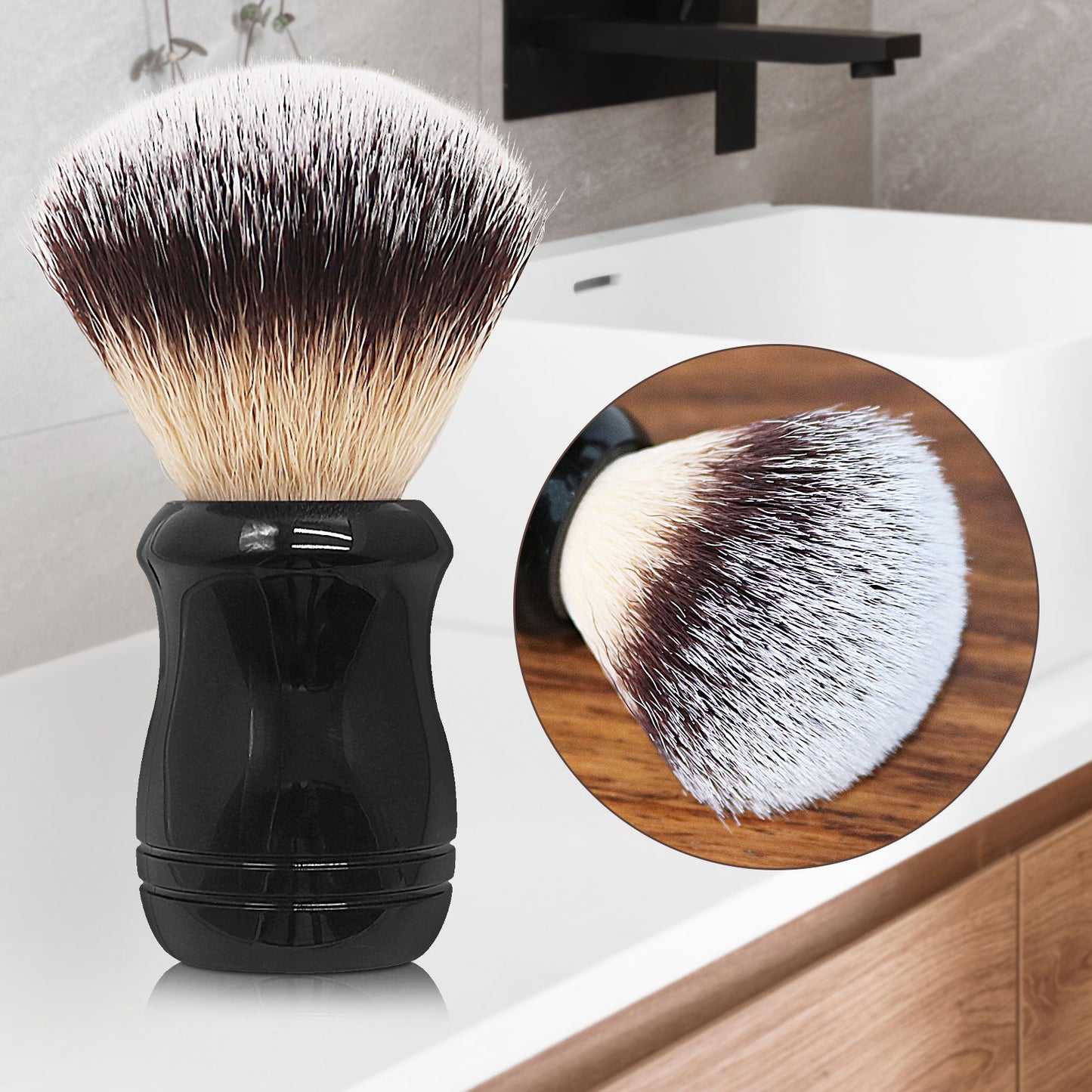 GG Shaving Brush｜Nylon Hair｜Black Acrylic Handle｜Double line