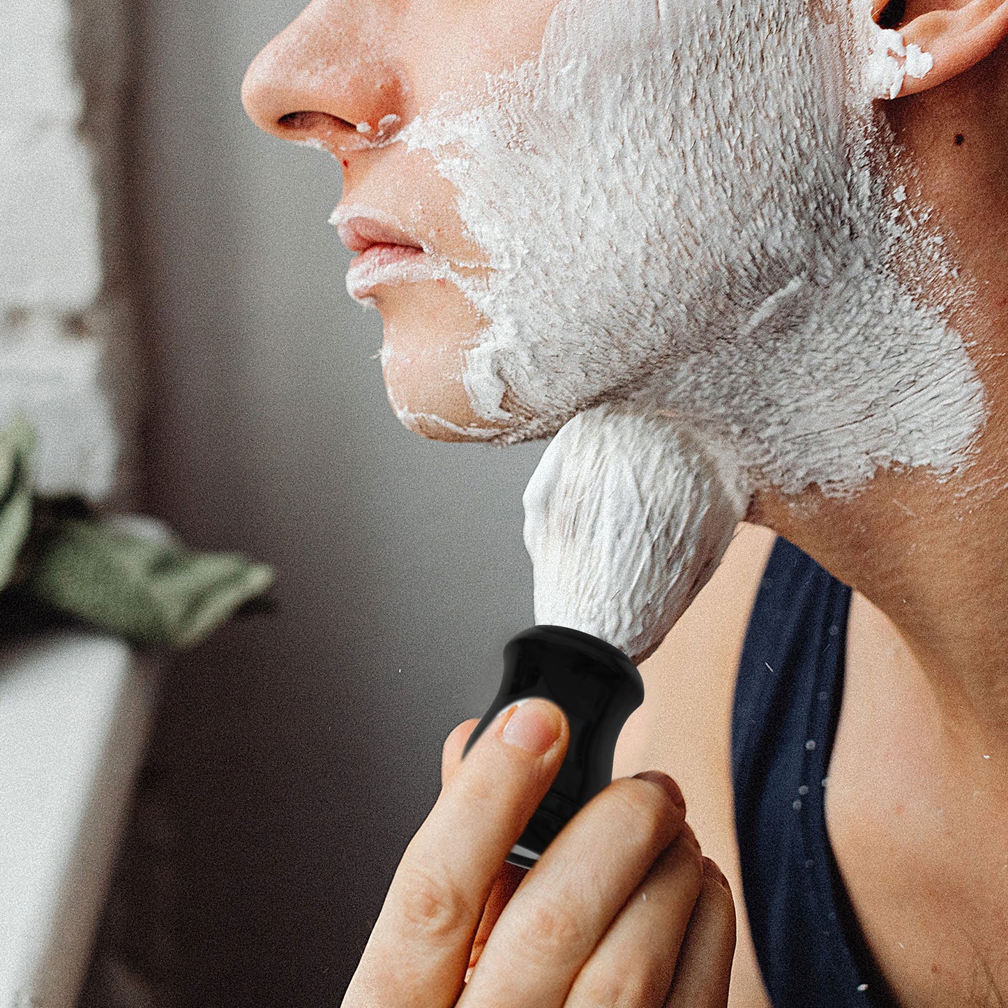 GG Shaving Brush|Nylon Hair|Black Acrylic Handle|Double line
