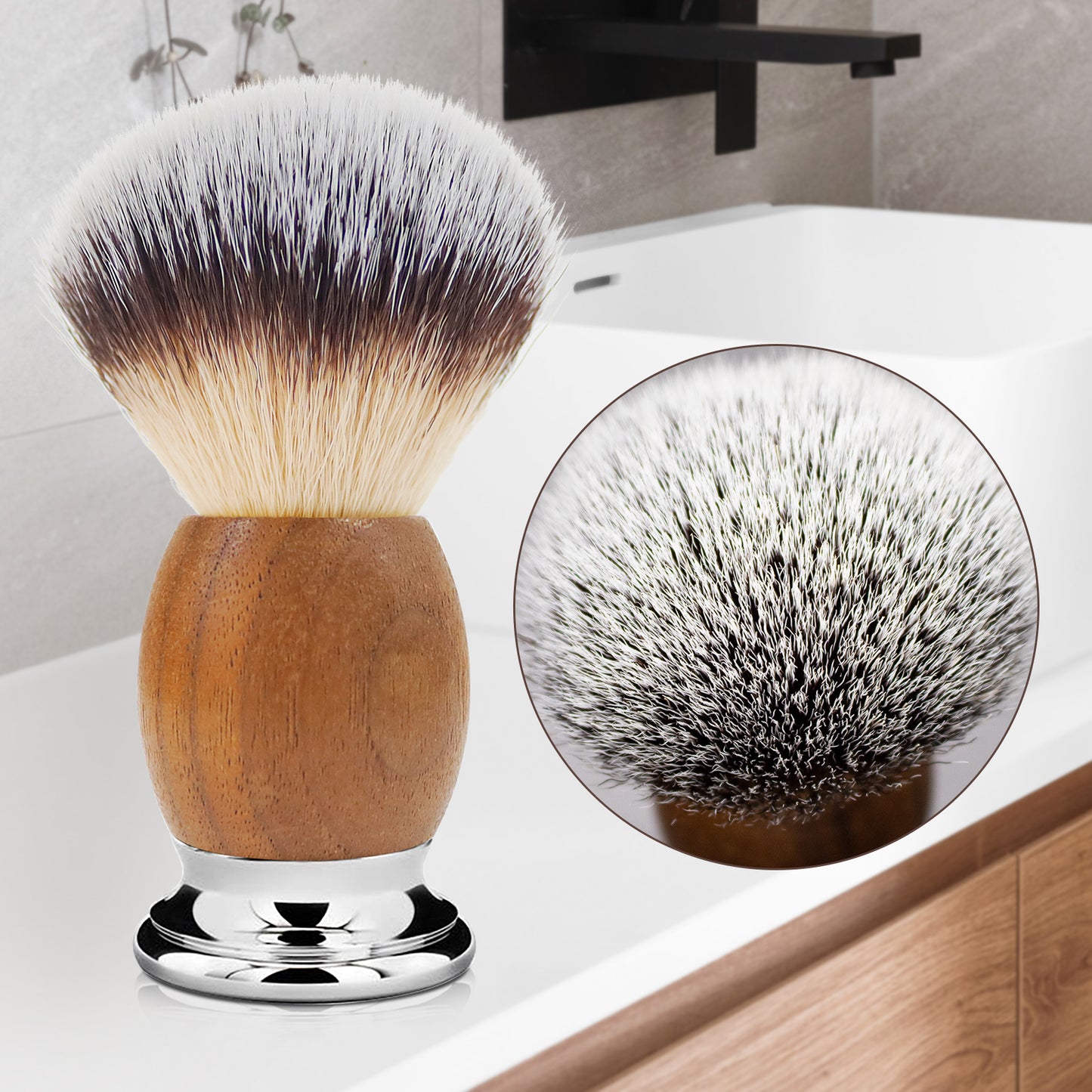 GG Shaving Brush|Nylon Hair|Black Walunt+Stainless Steel Handle