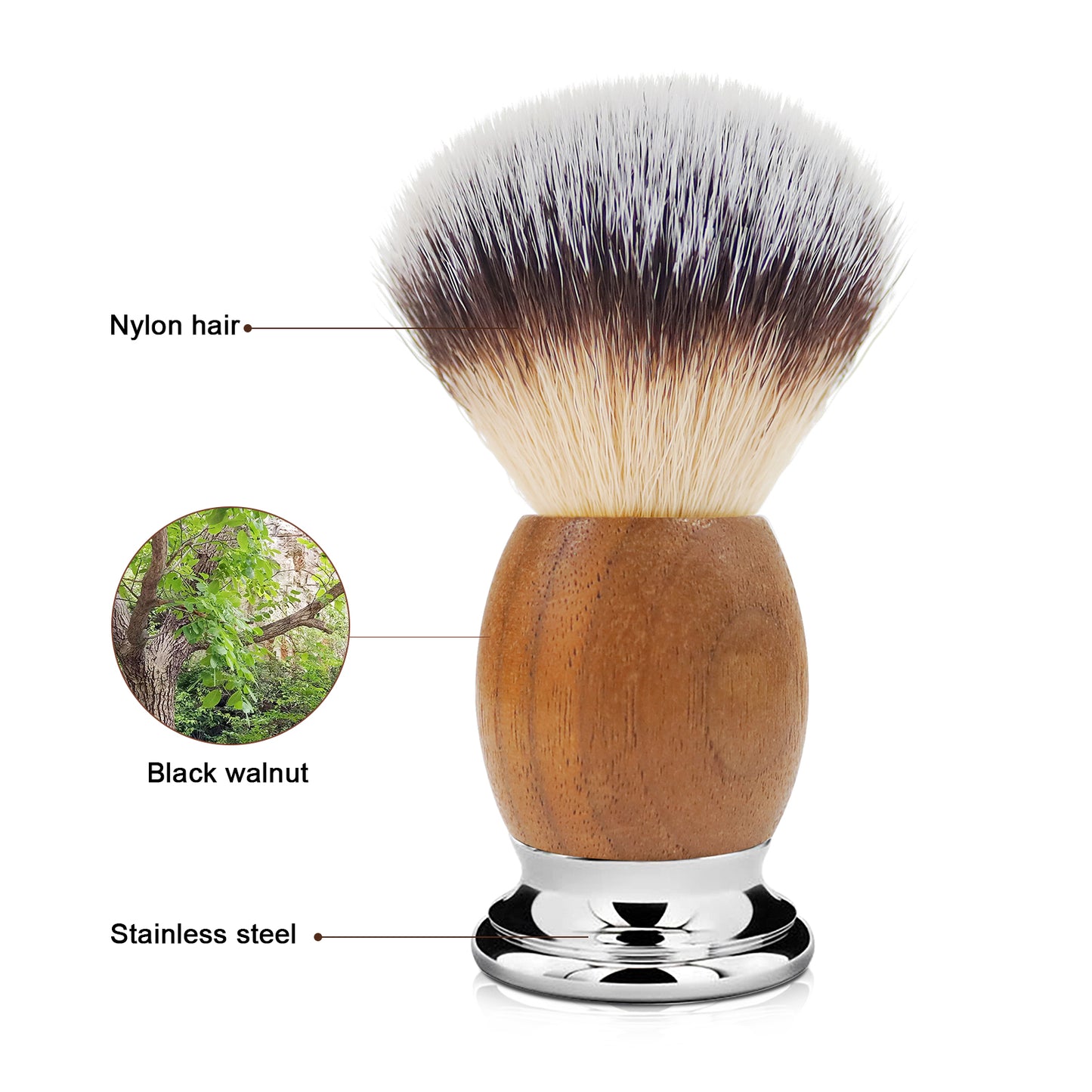 GG Shaving Brush|Nylon Hair|Black Walunt+Stainless Steel Handle