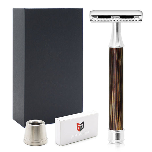 Great Gentleman Double Edge Shaving Safety Razor with Bamboo Wood Handle