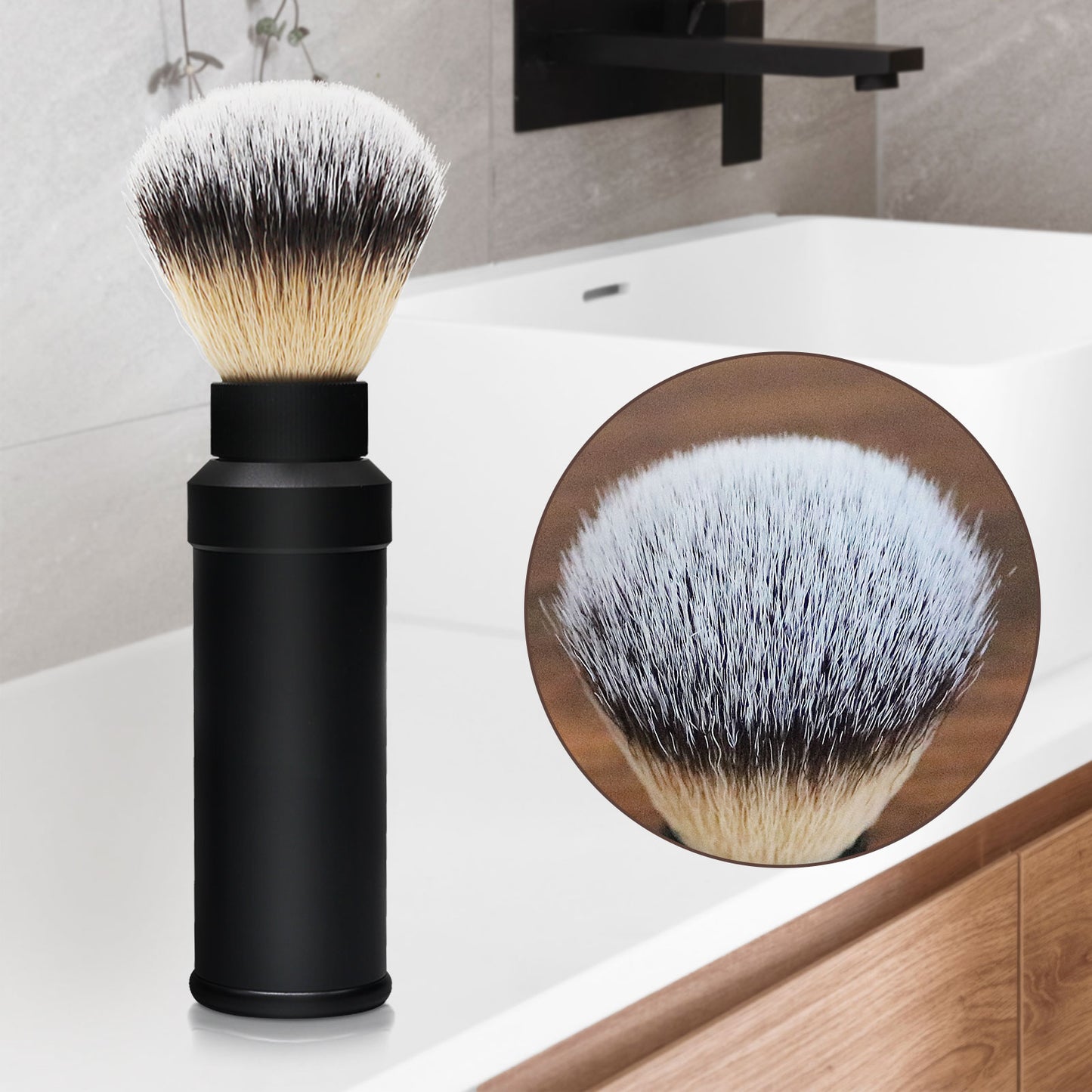GG Shaving Brush|Portable|Nylon Hair|Black Aluminum Alloy Handle