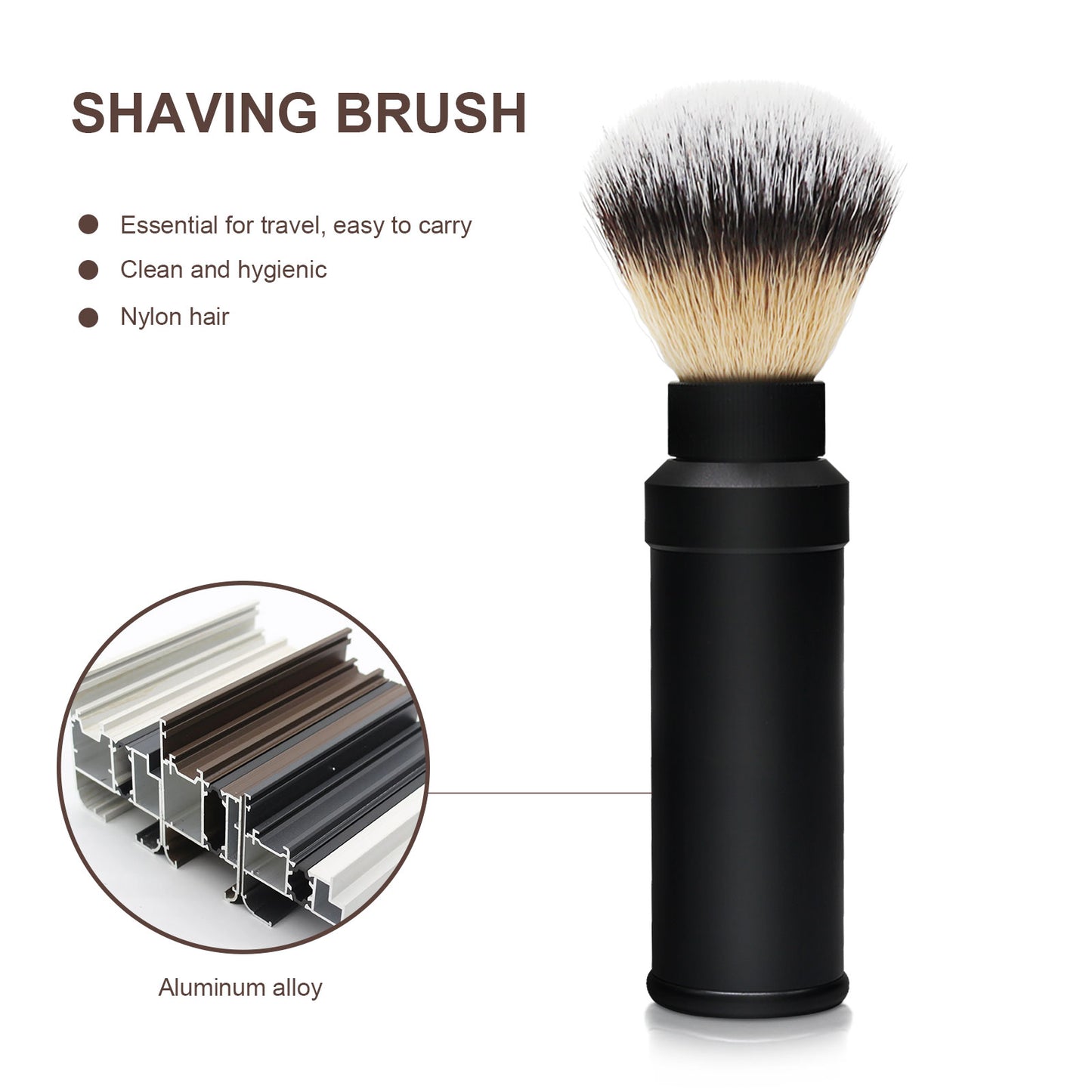GG Shaving Brush|Portable|Nylon Hair|Black Aluminum Alloy Handle
