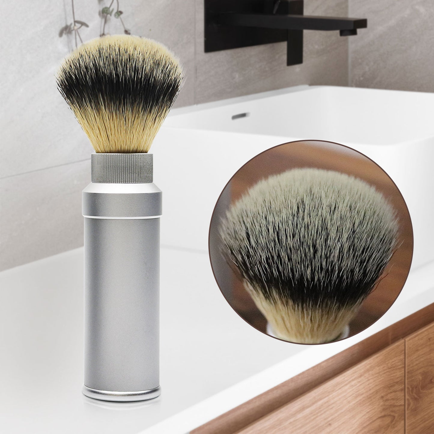 GG Shaving Brush|Portable|Nylon Hair|Silver Aluminum Alloy Handle
