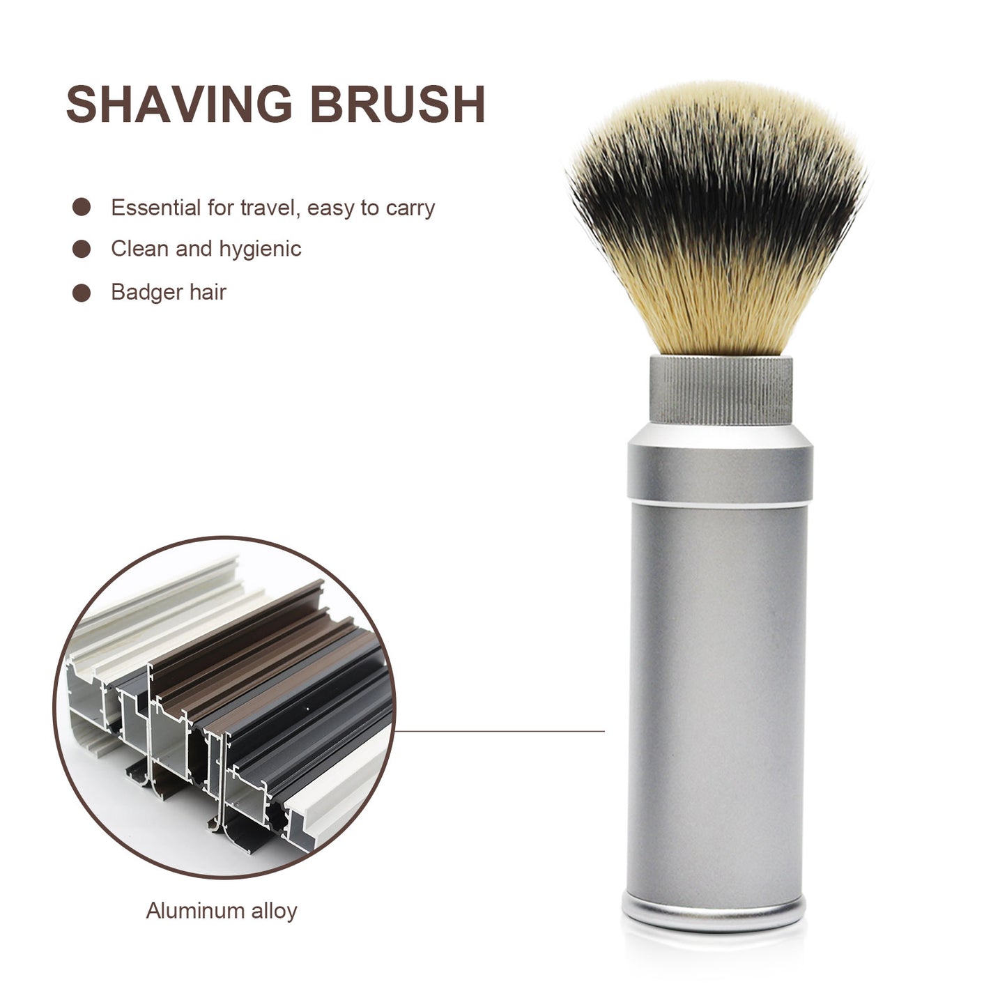 GG Shaving Brush|Portable|Nylon Hair|Silver Aluminum Alloy Handle