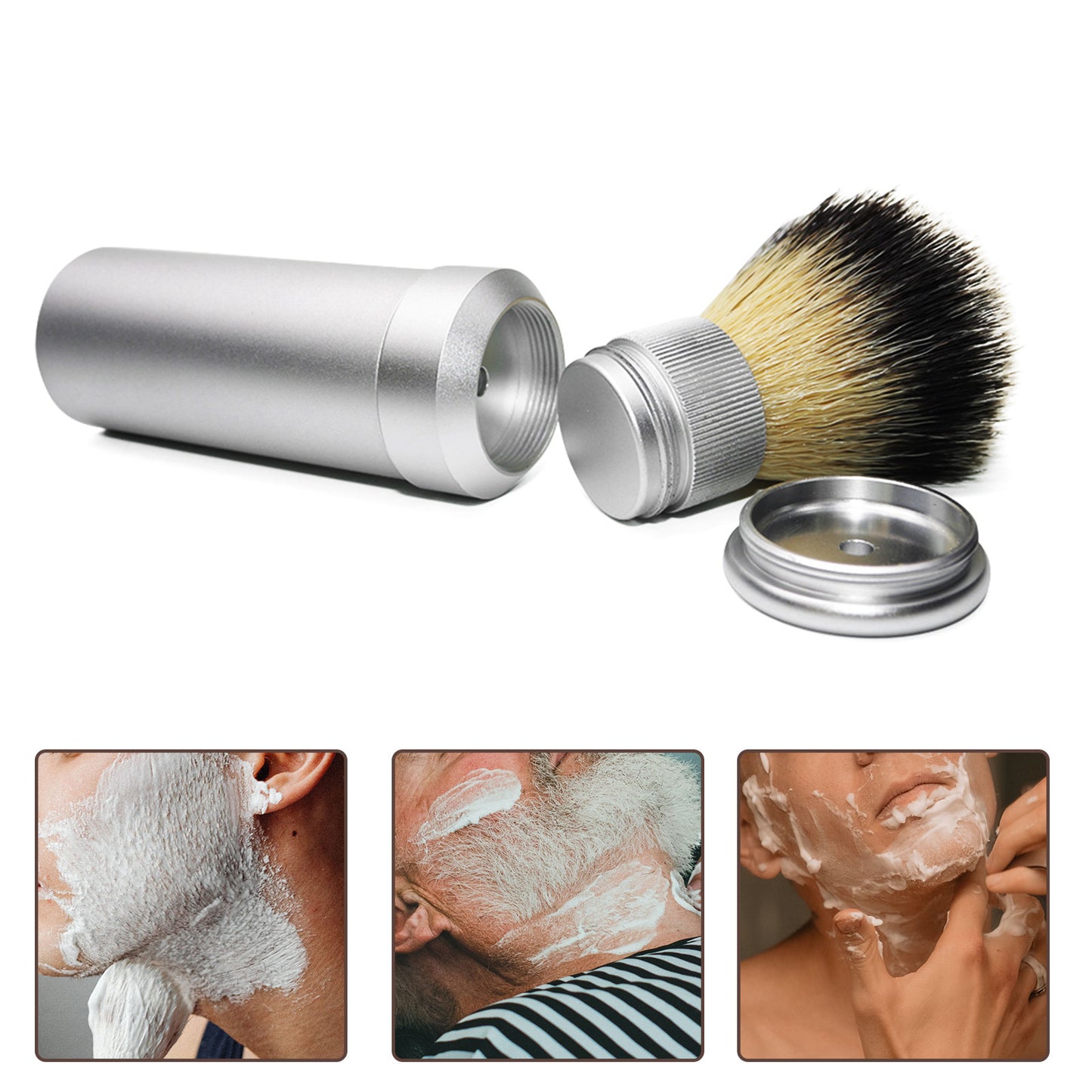 GG Shaving Brush|Portable|Nylon Hair|Silver Aluminum Alloy Handle