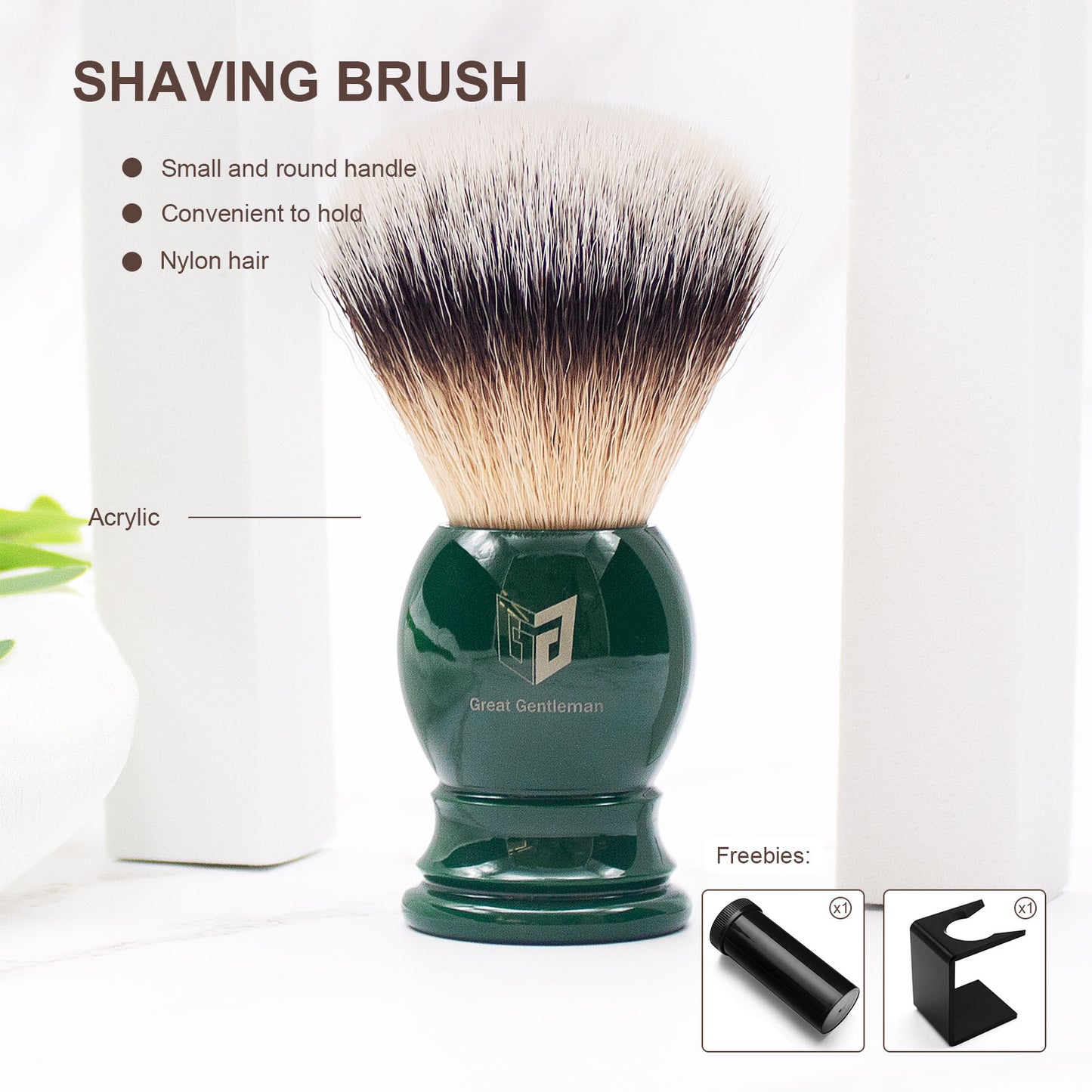 GG Shaving Brush｜Nylon Hair｜Green Acrylic Handle｜Belt